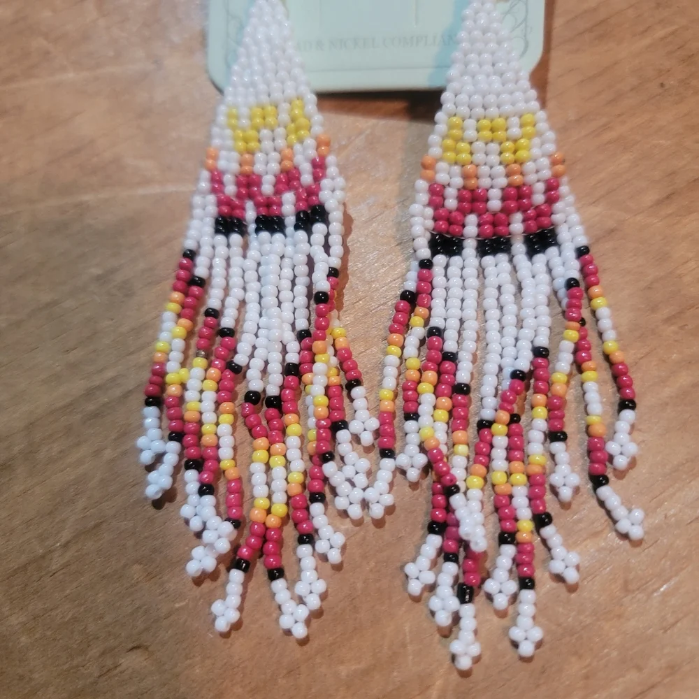 free Spirit Boho Hippie People Seed bead fringe earrings south western
